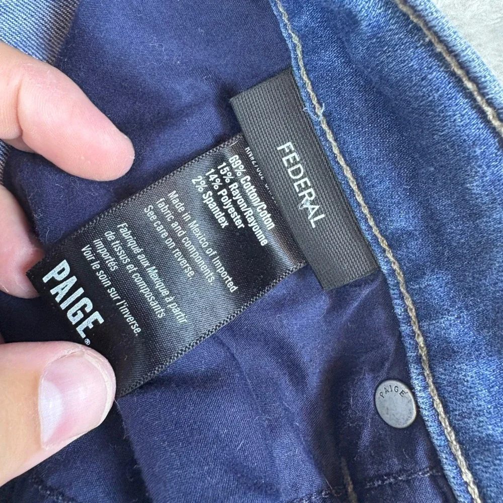PAIGE Jeans Mens 34 (Fits 36x28) Federal Slim Straight Blue Whisker Fade Stretch
